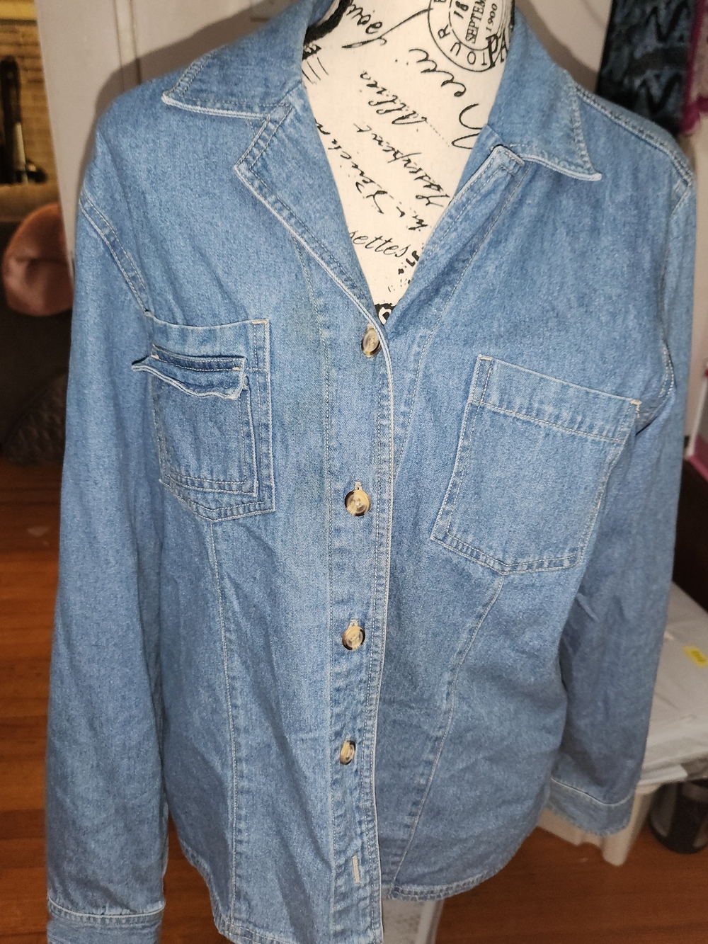 Denim&Co Light Blue Button-Front Denim Shirt Jacket